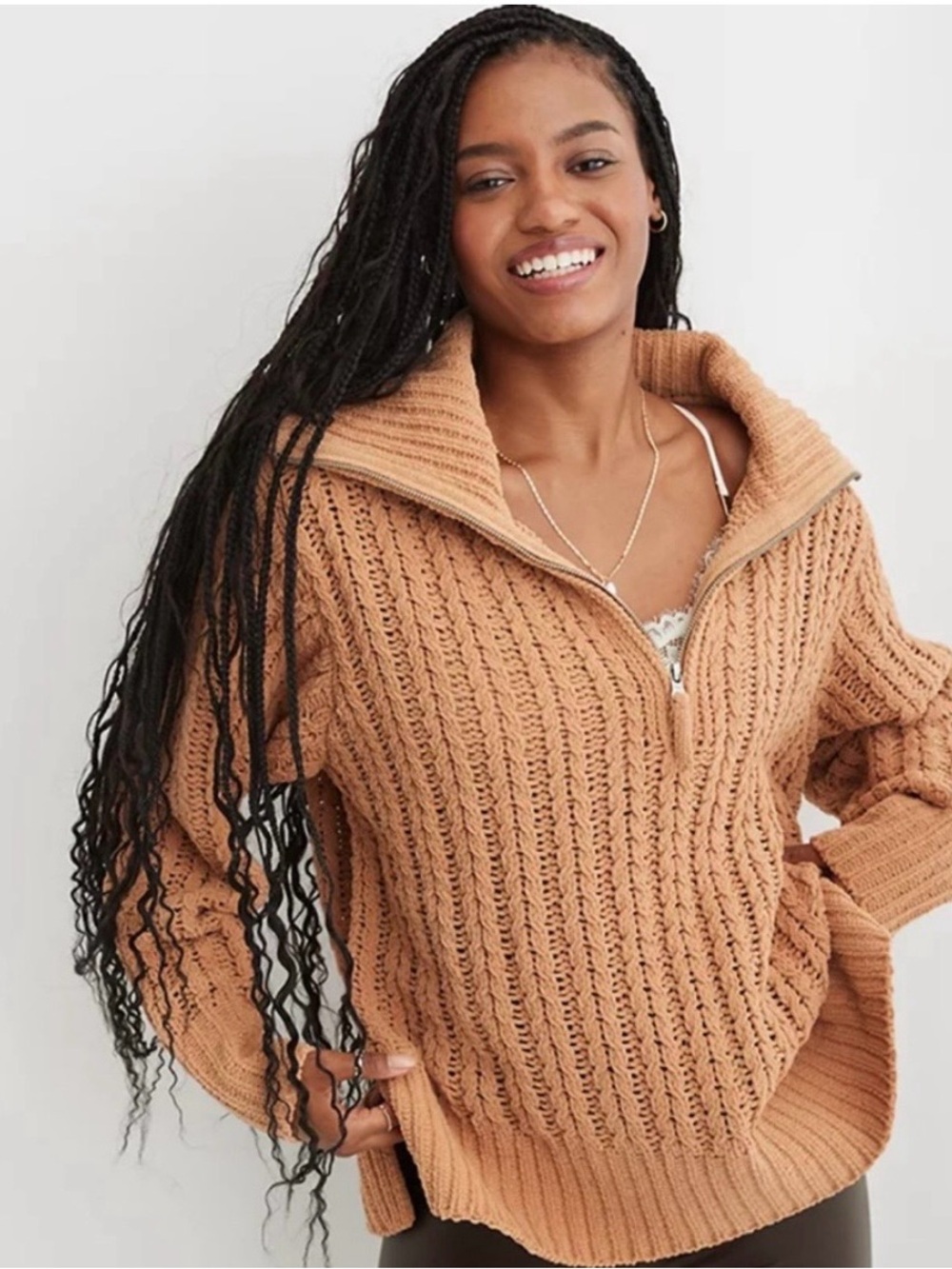 Aerie cable car quarter zip oversized sweatshirt